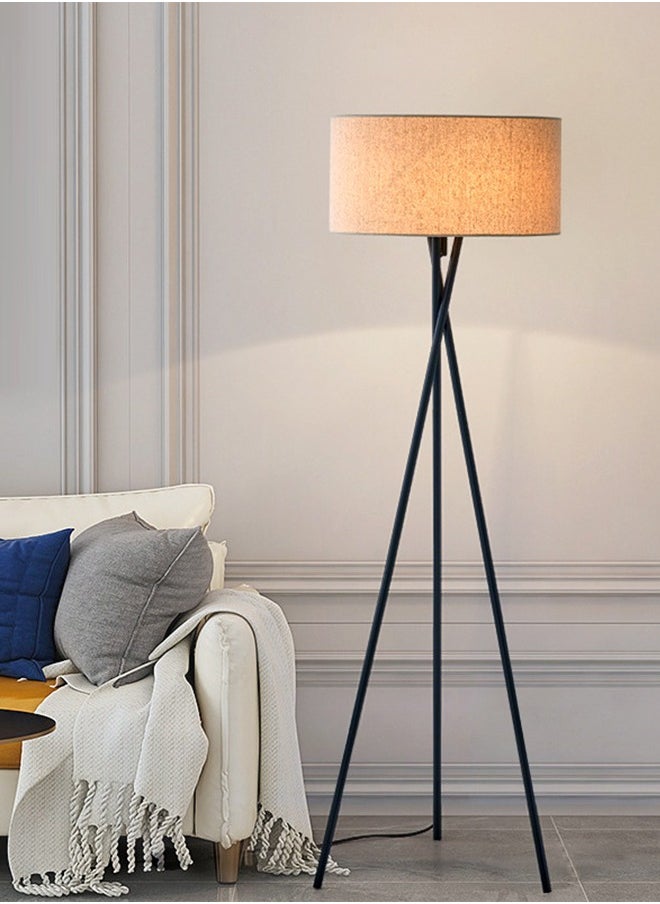 Modern Floor Lamp Wrought Iron Tripod Standing Lamp with Remote Control Warm Light Black Metal Linen 40 Watt 160x42 cm