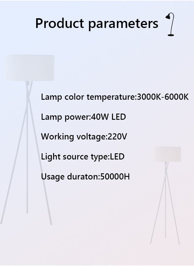 Modern Floor Lamp Wrought Iron Tripod Standing Lamp with Remote Control Warm Light Black Metal Linen 40 Watt 160x42 cm