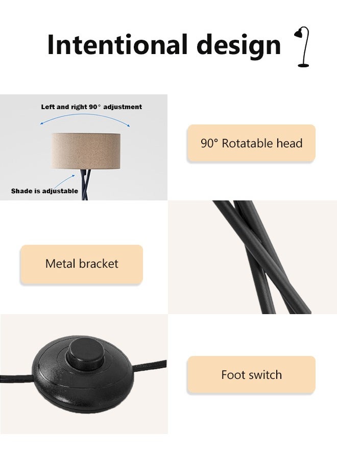 Modern Floor Lamp Wrought Iron Tripod Standing Lamp with Remote Control Warm Light Black Metal Linen 40 Watt 160x42 cm