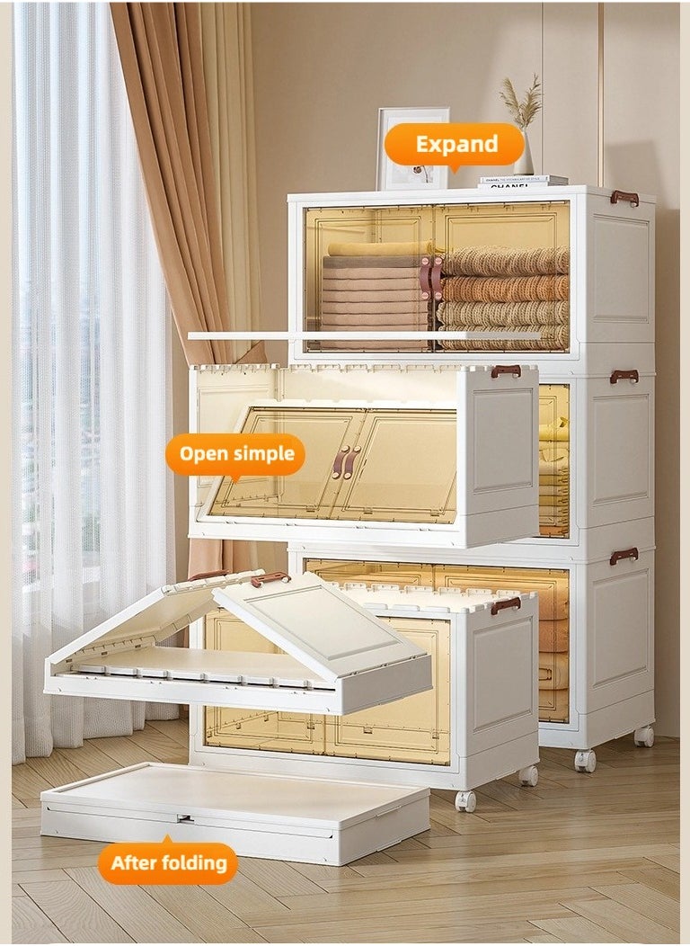 Generic - 3 Layers Multi-Functional Foldable Storage Cabinet with Doors and Wheels, Stackable Storage Bins with Lids, Plastic Storage Cabinet Storage Box Collapsible Clothes Storage Containers with Doors Wardrobe Closet Organizers and Storage for Home (50L) - Image 1