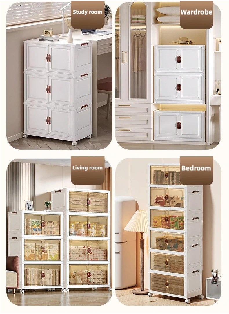 Generic - 3 Layers Multi-Functional Foldable Storage Cabinet with Doors and Wheels, Stackable Storage Bins with Lids, Plastic Storage Cabinet Storage Box Collapsible Clothes Storage Containers with Doors Wardrobe Closet Organizers and Storage for Home (50L) - Image 1