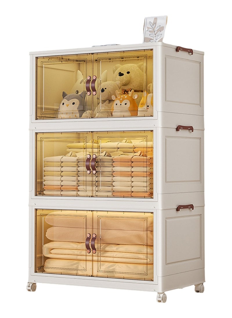 Generic - 3 Layers Multi-Functional Foldable Storage Cabinet with Doors and Wheels, Stackable Storage Bins with Lids, Plastic Storage Cabinet Storage Box Collapsible Clothes Storage Containers with Doors Wardrobe Closet Organizers and Storage for Home (50L) - Image 1