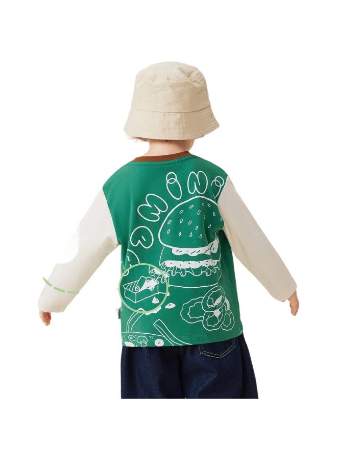 MQDMINI Boys' Long Sleeve T-Shirt Children'S T-Shirt Color-Blocked Top Bottoming Shirt Kids Clothing Cookie Hamburger - Image 1