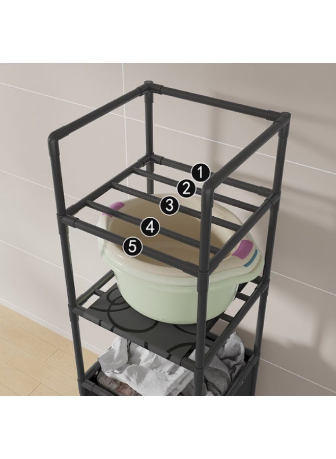 Bathroom Storage Shelf with Dirty Clothes Basket, Stainless Steel 3-Layer Laundry Organizer on Wheels - Image 4