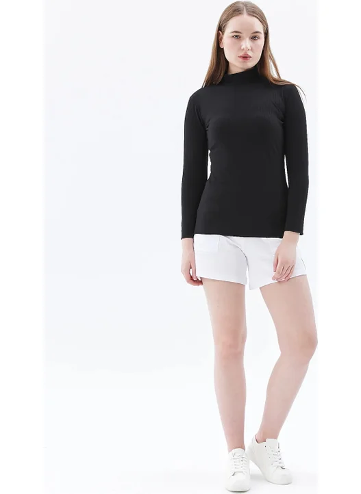 Defy's Women's Stand Collar Long Sleeve T-Shirt Black
