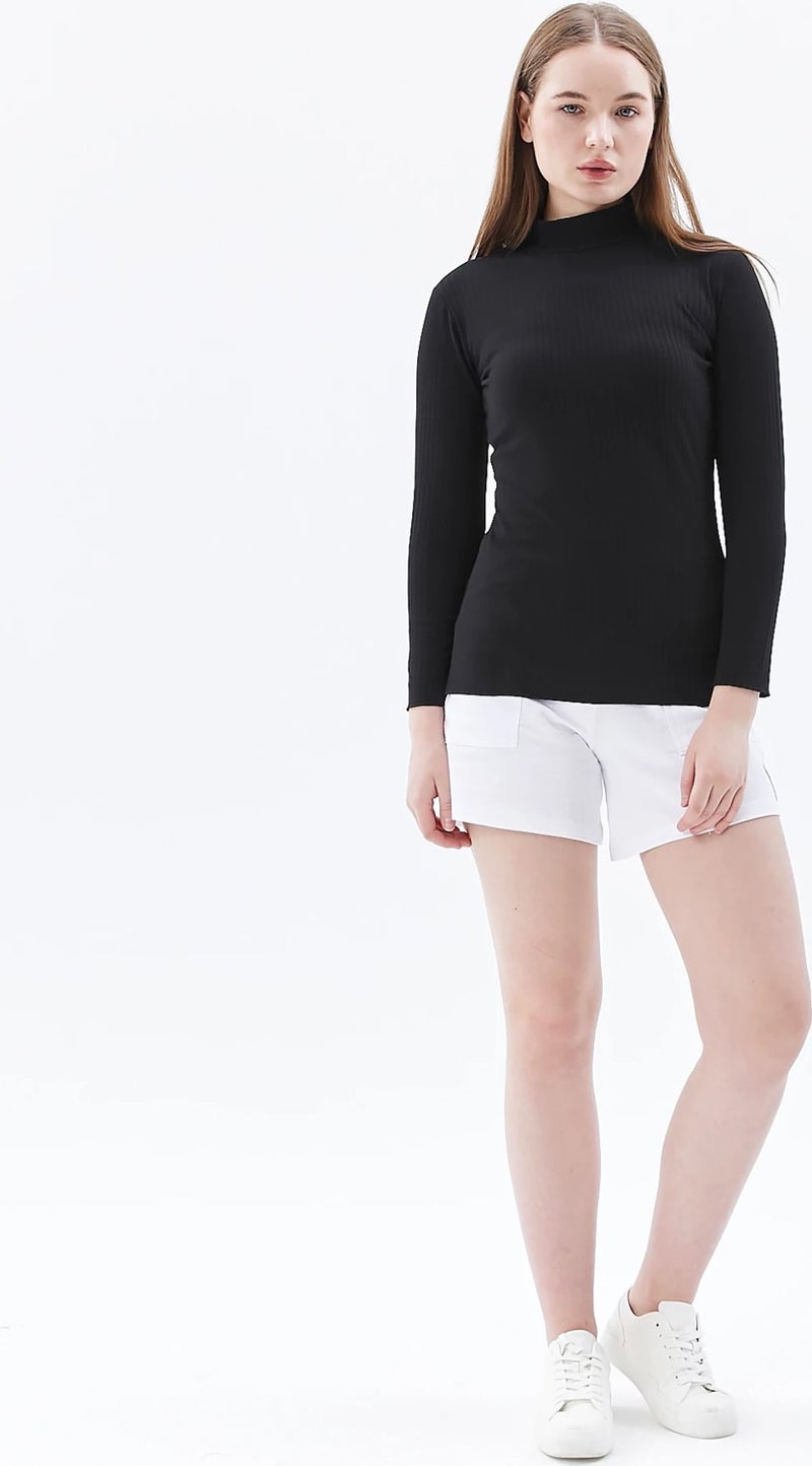 Defy's Women's Stand Collar Long Sleeve T-Shirt Black  - Image 1