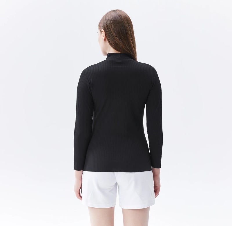 Defy's Women's Stand Collar Long Sleeve T-Shirt Black  - Image 4