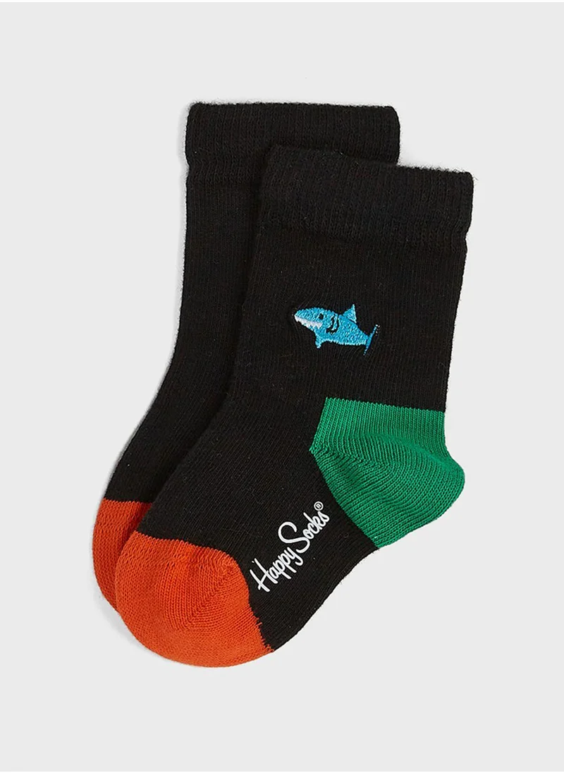 Happy Socks Kids Shark Embroidery Crew Socks