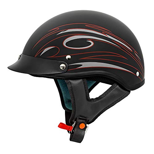 VCAN Cruiser Solid Flat Black Half Face Motorcycle Helmet Red Blade Medium - Image 1