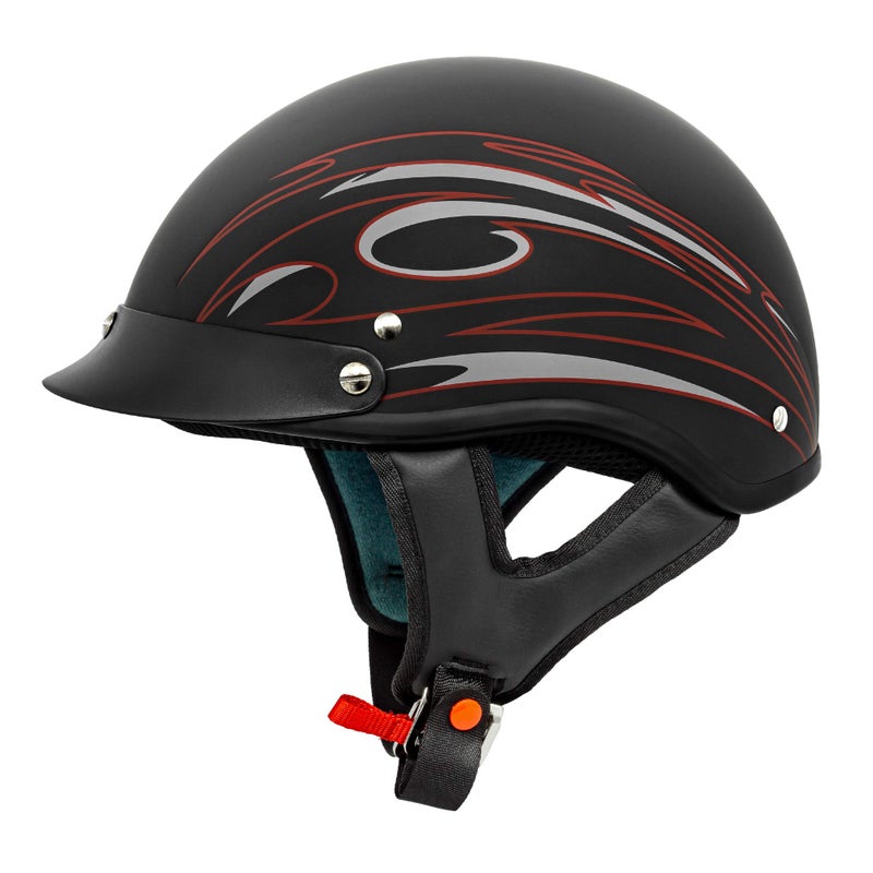 VCAN Cruiser Solid Flat Black Half Face Motorcycle Helmet Red Blade Medium - Image 3