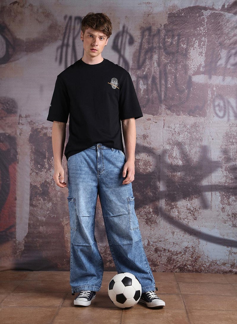 Hubberholme Men Pure Cotton Parachute Cargo Denim Light Fade Loose Fit Jeans - Image 1