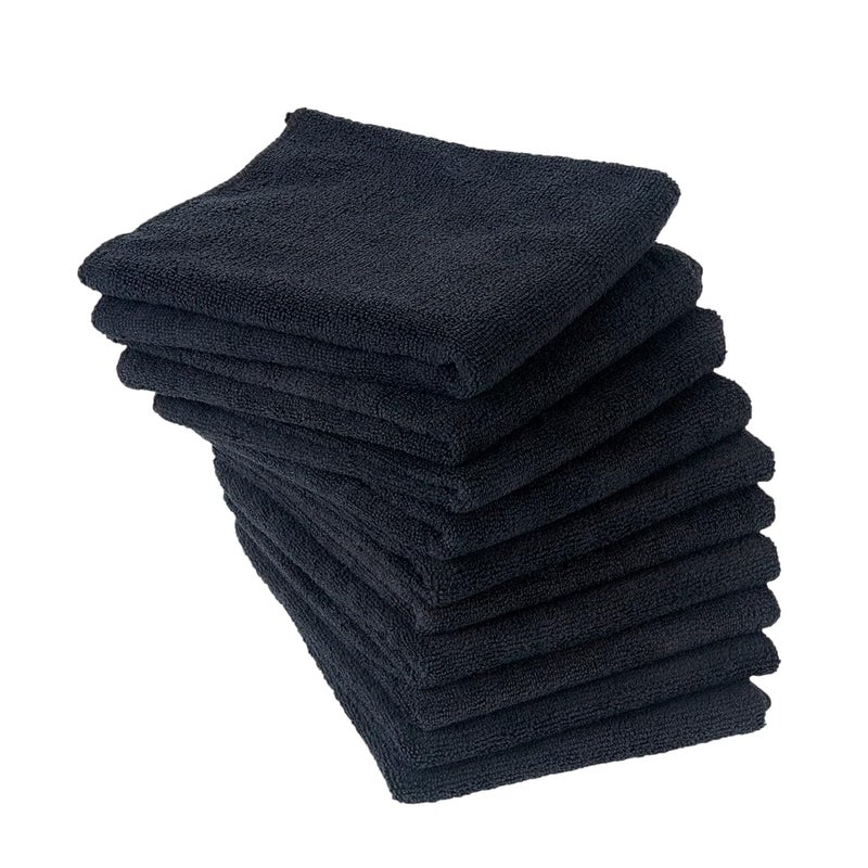 Eurow Microfiber Salon Towels – Bleachproof, Ultra Absorbent & Quick Drying – Soft, Lightweight & Durable for Hair Styling, Beauty, Barber & Spa Use, 16 x 29 Inches, 10-Pack, Black - Image 1