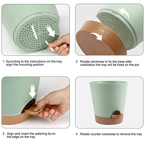 YNNICO Indoor Self Watering Planters with Drainage Holes and Saucers, 8, 7, 6.5, 6, 5.5, 5 Inches, Green, 6 Pots - Image 2
