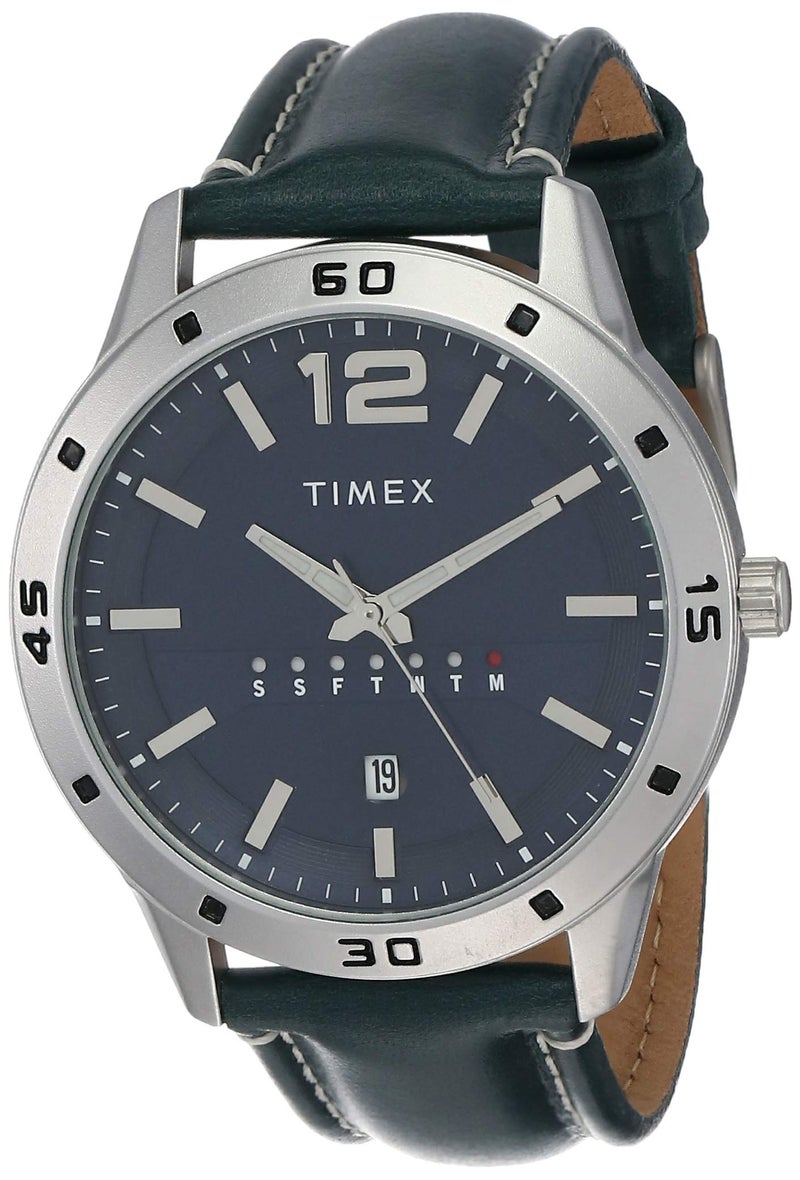 TIMEX Analog Watch for Man with Blue Round Dial & Blue Leather Strap Band Water Resistant Men's Wrist Watches - TW000U931 - Image 1