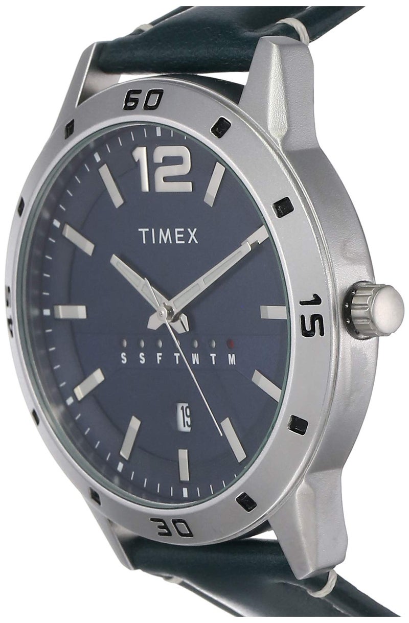 TIMEX Analog Watch for Man with Blue Round Dial & Blue Leather Strap Band Water Resistant Men's Wrist Watches - TW000U931 - Image 2