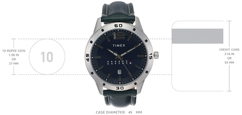 TIMEX Analog Watch for Man with Blue Round Dial & Blue Leather Strap Band Water Resistant Men's Wrist Watches - TW000U931 - Image 3