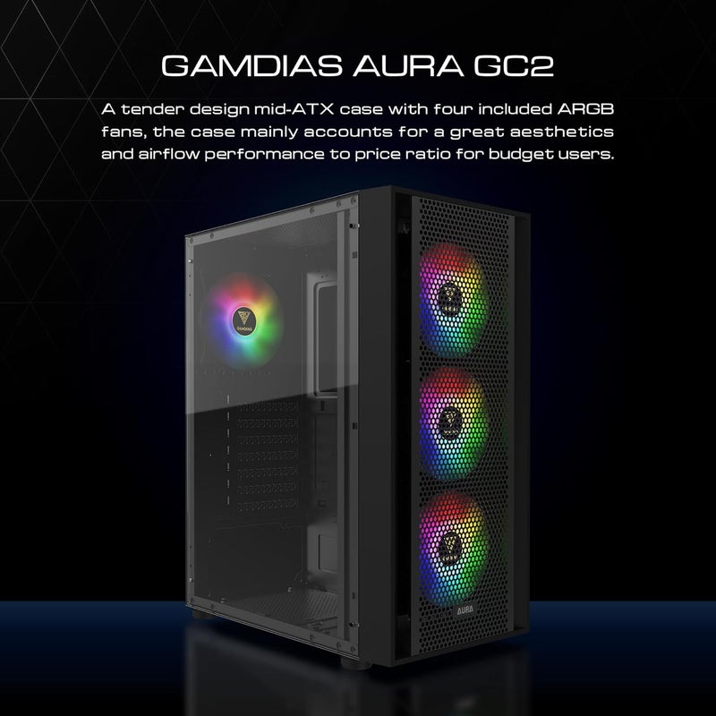 جامدياس علبة كمبيوتر ألعاب ZEUS بتصميم برج متوسط ATX، مع لوح زجاجي مقسّى جانبي و4 مراوح ARGB بحجم 120 مم، متزامنة مع لوحة أم RGB بجهد 5 فولت، وتدفق هواء ممتاز - Image 2