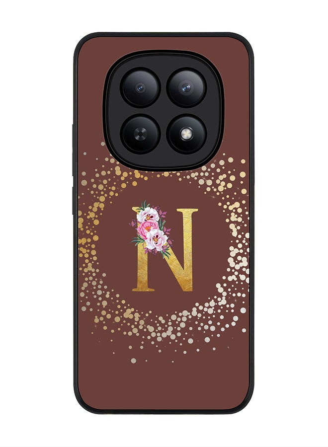 For Xiaomi Redmi Note 15 5G / Poco M8 Case,Slim fit Camera Protection, Shockproof Thin Phone cover  - Custom Monogram Floral - N  (Brown )