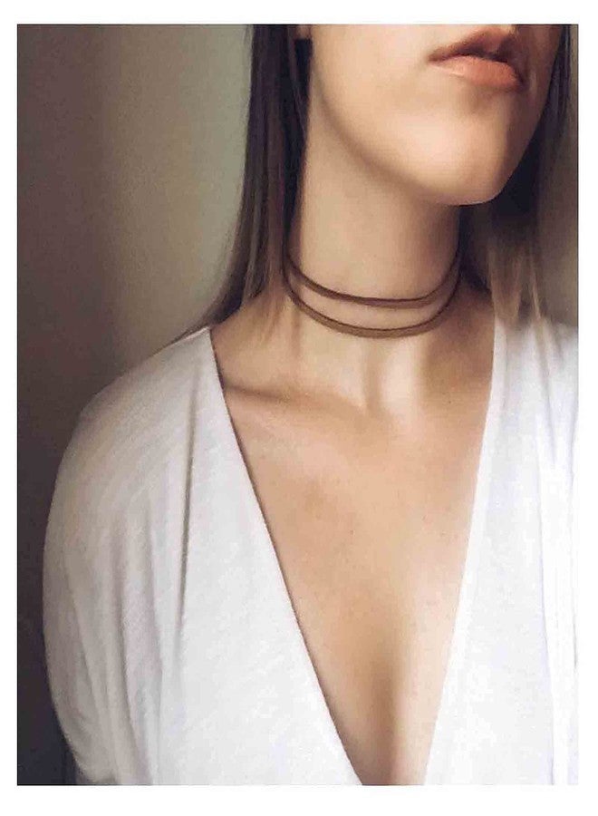 Yheakne Boho Layered Leather Necklace Brown Suede Choker Necklace Short Velvet Necklaces Punk Jewelry for Women (Brown) - Image 2