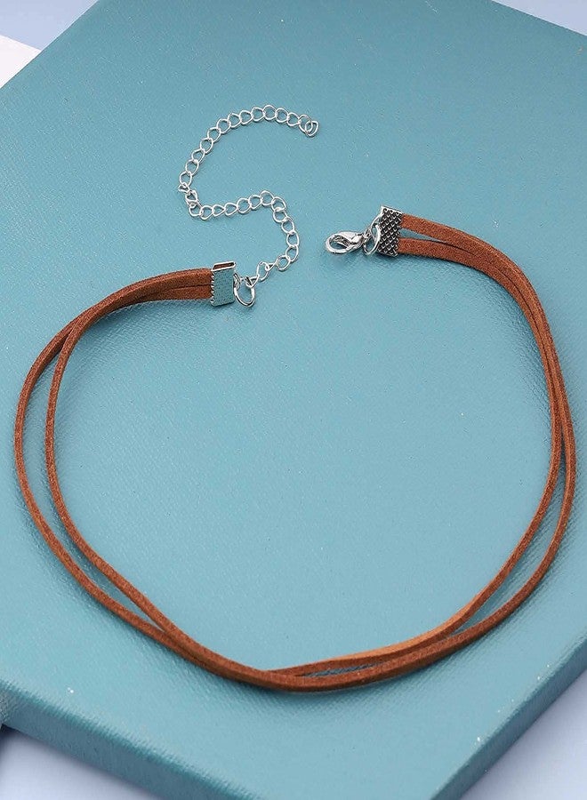 Yheakne Boho Layered Leather Necklace Brown Suede Choker Necklace Short Velvet Necklaces Punk Jewelry for Women (Brown) - Image 3