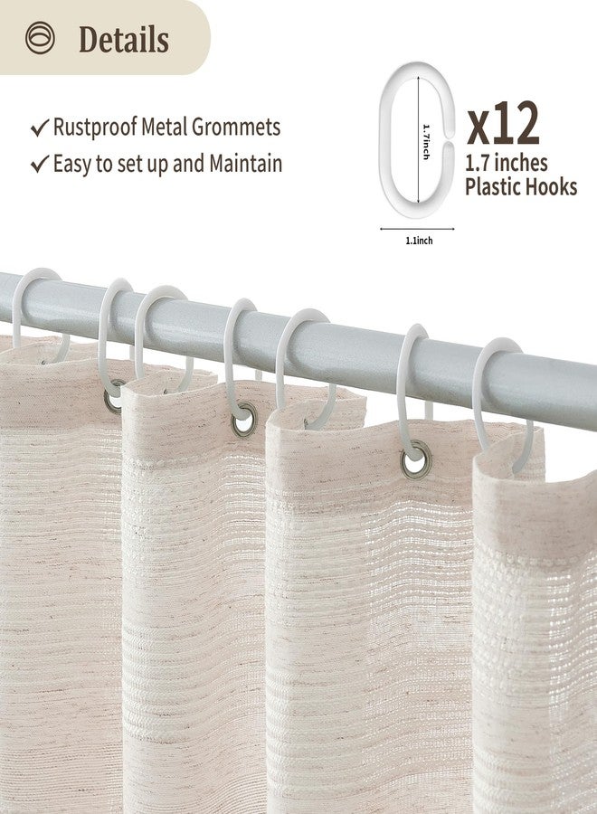 Siiluminisoy Linen Shower Curtain Boho Farmhouse Shower Curtain for Bathroom Rustic Striped French Country Shower Curtains Fabric, Beige/Cream - Image 5