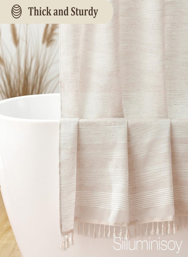 Siiluminisoy Linen Shower Curtain Boho Farmhouse Shower Curtain for Bathroom Rustic Striped French Country Shower Curtains Fabric, Beige/Cream - Image 2