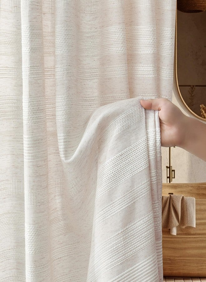 Siiluminisoy Linen Shower Curtain Boho Farmhouse Shower Curtain for Bathroom Rustic Striped French Country Shower Curtains Fabric, Beige/Cream - Image 1
