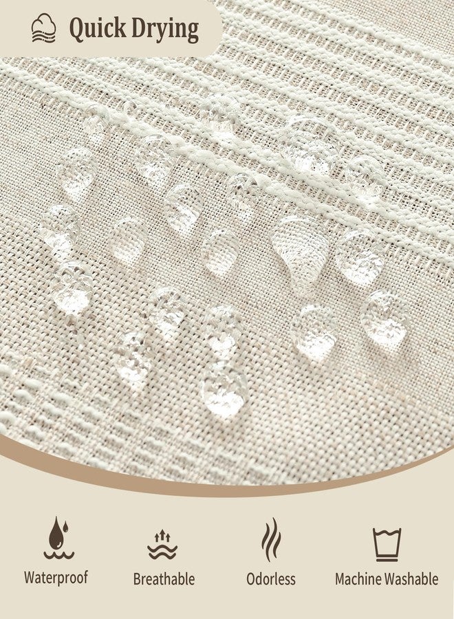 Siiluminisoy Linen Shower Curtain Boho Farmhouse Shower Curtain for Bathroom Rustic Striped French Country Shower Curtains Fabric, Beige/Cream - Image 4