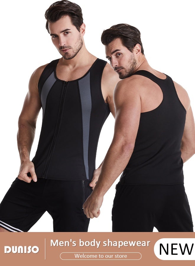 DUNISO قميص ضغط رياضي للرجال - سترة تشكيل الجسم النحيفة - مدرب الخصر - قمصان تدريب - تحكم في البطن - ملابس ضاغطة - دعم الظهر - قمصان داخلية ضيقة - ملابس رياضية - سترة كورسيه بسحاب - سترة بدون أكمام - سترة تشكيل الجسم النحيفة - سترة رياضية مع سحاب - قميص داخلي بدون أكمام - Image 1