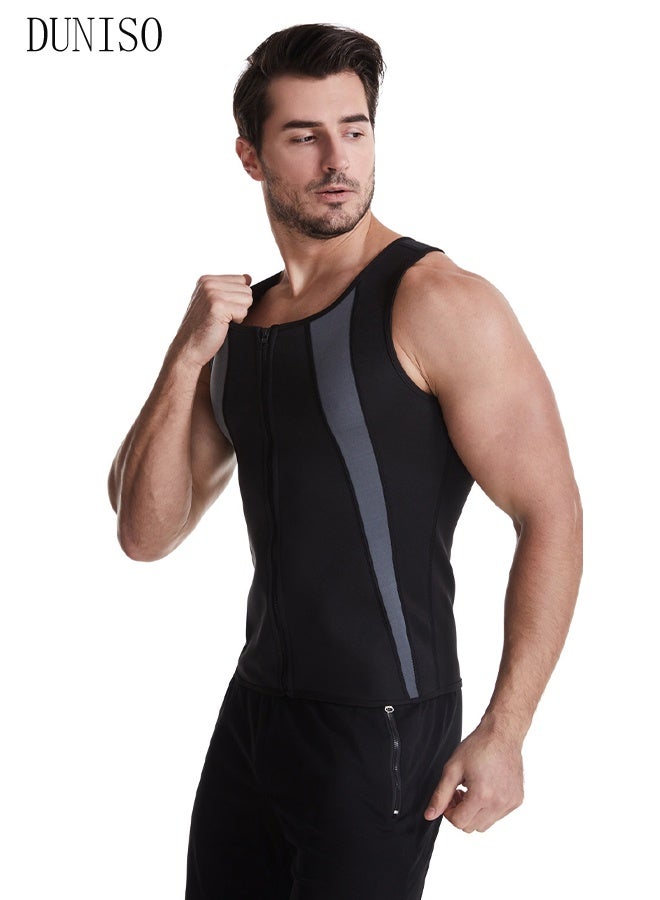 DUNISO قميص ضغط رياضي للرجال - سترة تشكيل الجسم النحيفة - مدرب الخصر - قمصان تدريب - تحكم في البطن - ملابس ضاغطة - دعم الظهر - قمصان داخلية ضيقة - ملابس رياضية - سترة كورسيه بسحاب - سترة بدون أكمام - سترة تشكيل الجسم النحيفة - سترة رياضية مع سحاب - قميص داخلي بدون أكمام - Image 5
