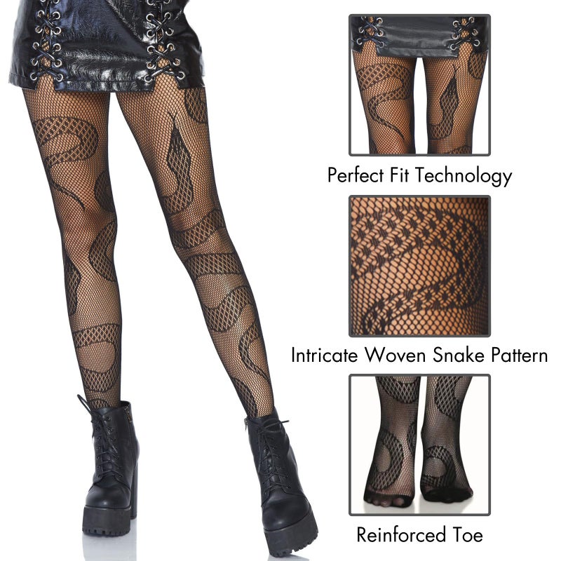 Leg Avenue womens Dark Alternative Animal Fishnet Tights Hosiery, Snake, One Size US - Image 3