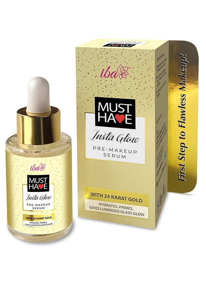 Iba Iba Must Have Insta Glow Pre Makeup Serum 30ml  with 24K Gold l Primer Serum For Face Make Up For Nourishes And Brightens Skin  Hydrates Primes Gives Luminous Glass Glow  - Image 1
