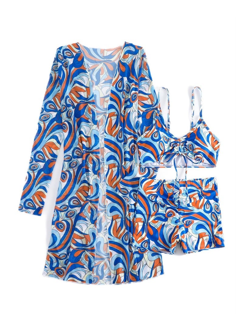 NADANBAO 3pcs high waisted long sleeve cover-up lace-up swimsuit set - Image 1