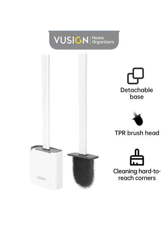 VUSIGN Toilet Brush Set with Holder – Deep Cleaning Bathroom Scrubber with Base – White Compact Design - Image 2