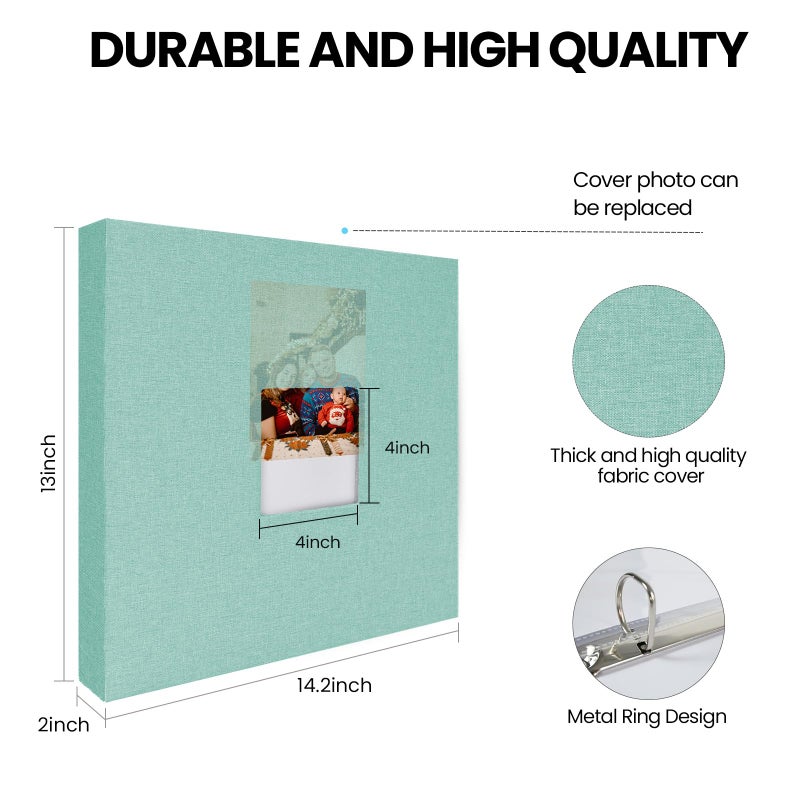 LUOCCHI 12x12 Inch Large 3 Ring Binder Scrapbook Album, Linen Cover Scrap Books 30 Pocket with Plastic Sleeves Protectors Display 60 Pages 12 x 12 Art Portfolio for Wedding Baby Adventure (Cyan Blue) - Image 3