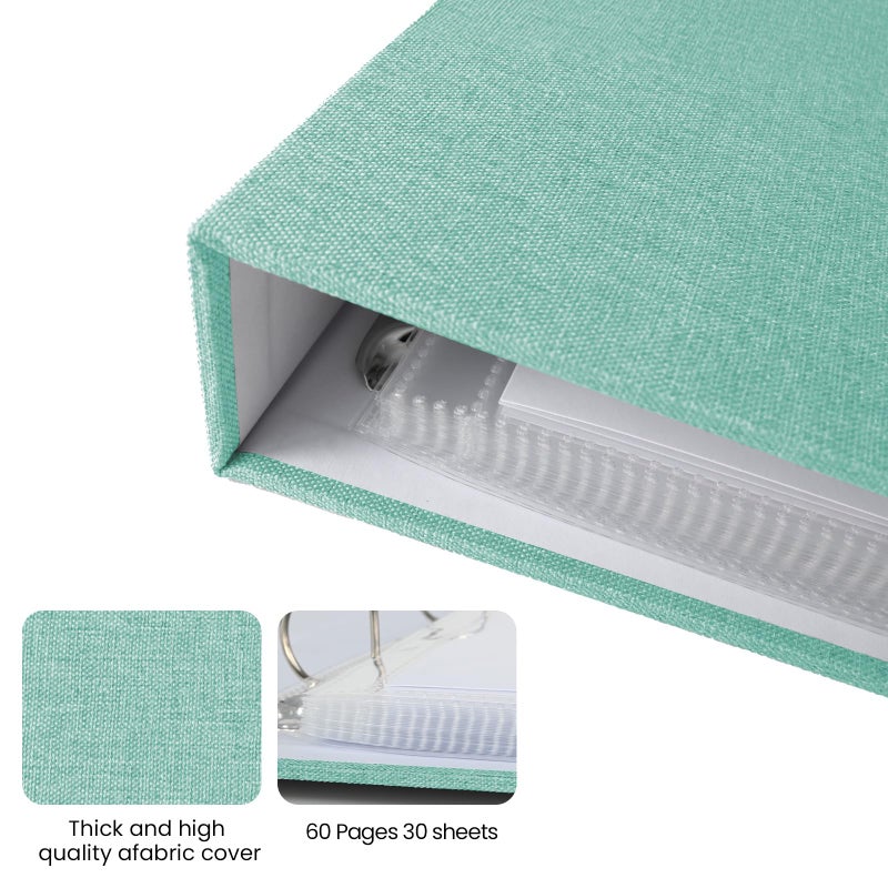 LUOCCHI 12x12 Inch Large 3 Ring Binder Scrapbook Album, Linen Cover Scrap Books 30 Pocket with Plastic Sleeves Protectors Display 60 Pages 12 x 12 Art Portfolio for Wedding Baby Adventure (Cyan Blue) - Image 5