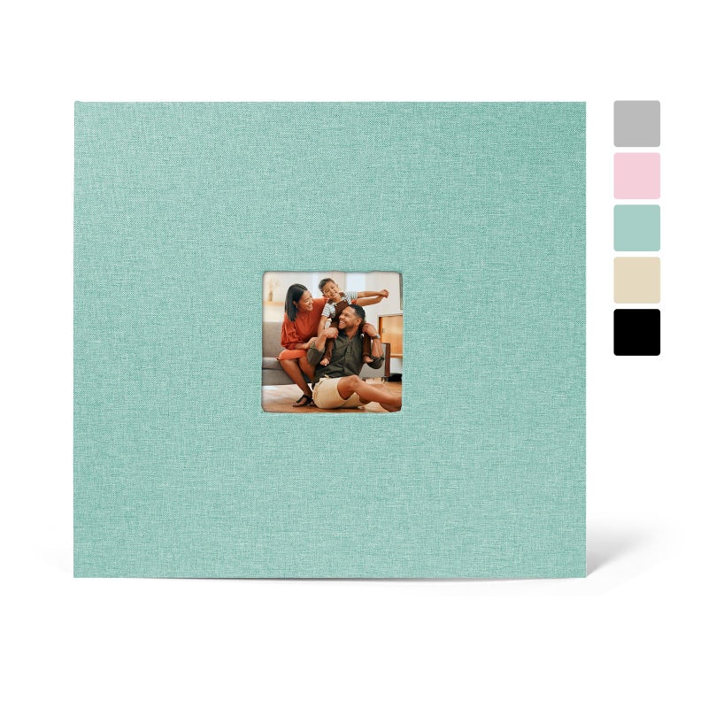 LUOCCHI 12x12 Inch Large 3 Ring Binder Scrapbook Album, Linen Cover Scrap Books 30 Pocket with Plastic Sleeves Protectors Display 60 Pages 12 x 12 Art Portfolio for Wedding Baby Adventure (Cyan Blue) - Image 1