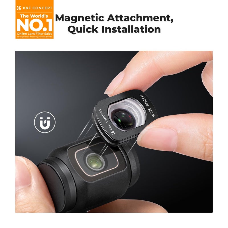 K&F Concept عدسة زاوية واسعة من K&F Concept متوافقة مع DJI Osmo Pocket 3، تثبيت مغناطيسي/مطلية متعددة/زجاج بصري - Image 2