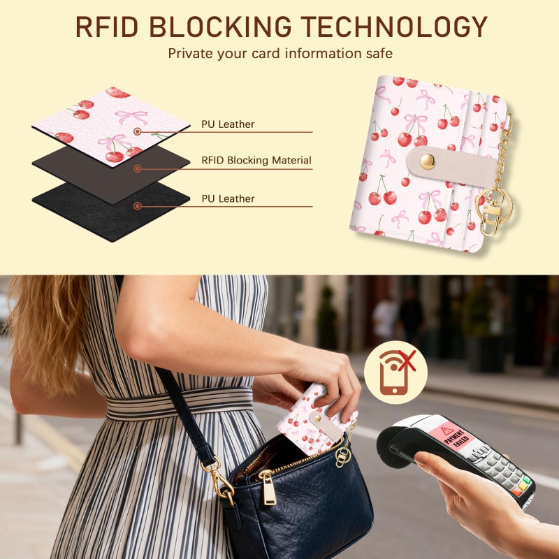 Jogjam Cute Coquette Aesthetic Bow Rfid Women Wallet, Small Slim Thin Compact Travel Credit Card Wallet, PU Leather Bifold Cash Wallet, Zipper Coin Pocket ID Window, Female Ladies Gifts - Image 3