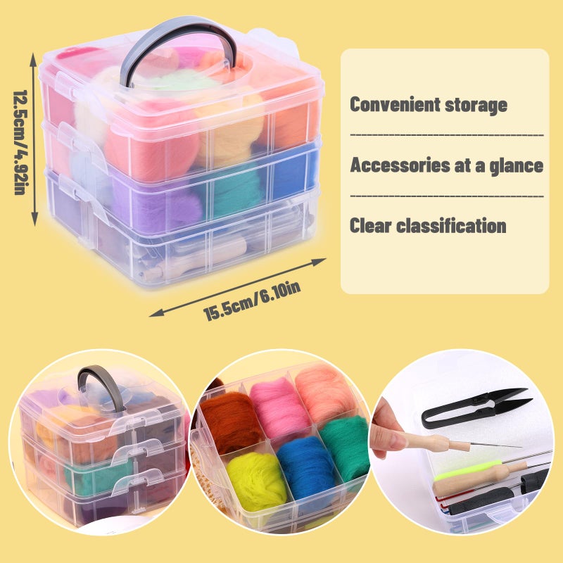 JUPEAN Needle Felting Kit, Wool Roving (5g/Color), Complete Needle Felting Starter Kit with Basic Felt Tools and Supplies Wool Fibre Spinning Craft Wet Felting Material for Beginners - Image 4