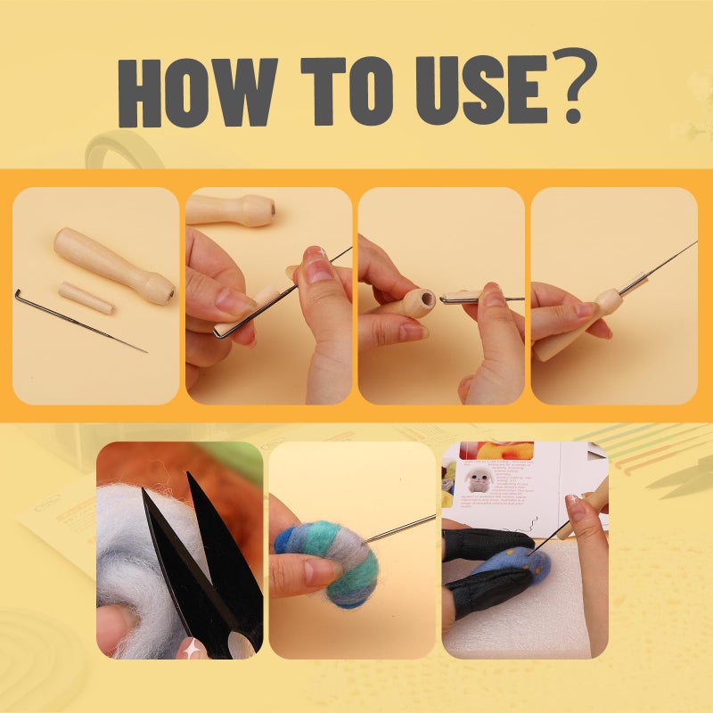 JUPEAN Needle Felting Kit, Wool Roving (5g/Color), Complete Needle Felting Starter Kit with Basic Felt Tools and Supplies Wool Fibre Spinning Craft Wet Felting Material for Beginners - Image 5