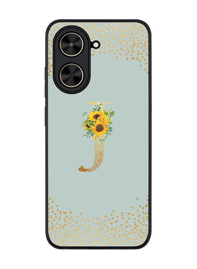Stylizedd For Xiaomi Poco C71 / Redmi A5 4G Case,Slim fit Camera Protection, Shockproof Thin Phone cover  - Custom Floral Monogram - J  (Light Grey )