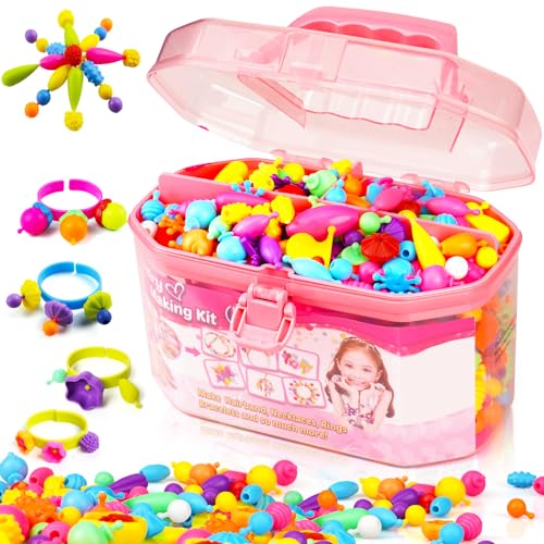 FUNZBO 650pcs Pop Beads  Jewelry Making Kit for 3 4 5 6 7 8 Year Old Little Girls Arts and Crafts Toys for Kids Necklace Bracelet Creativity Snap Set Birthday Gifts for Kids - Image 1