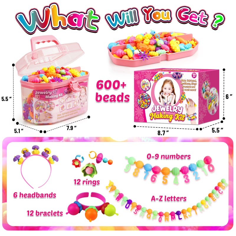 FUNZBO 650pcs Pop Beads  Jewelry Making Kit for 3 4 5 6 7 8 Year Old Little Girls Arts and Crafts Toys for Kids Necklace Bracelet Creativity Snap Set Birthday Gifts for Kids - Image 3