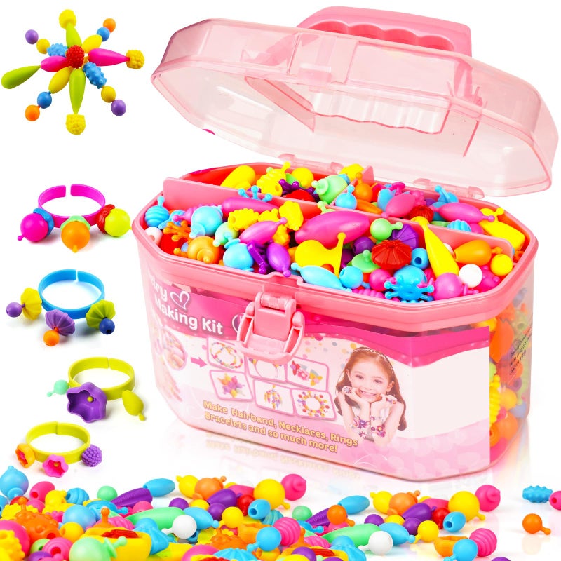 FUNZBO 650pcs Pop Beads  Jewelry Making Kit for 3 4 5 6 7 8 Year Old Little Girls Arts and Crafts Toys for Kids Necklace Bracelet Creativity Snap Set Birthday Gifts for Kids - Image 2