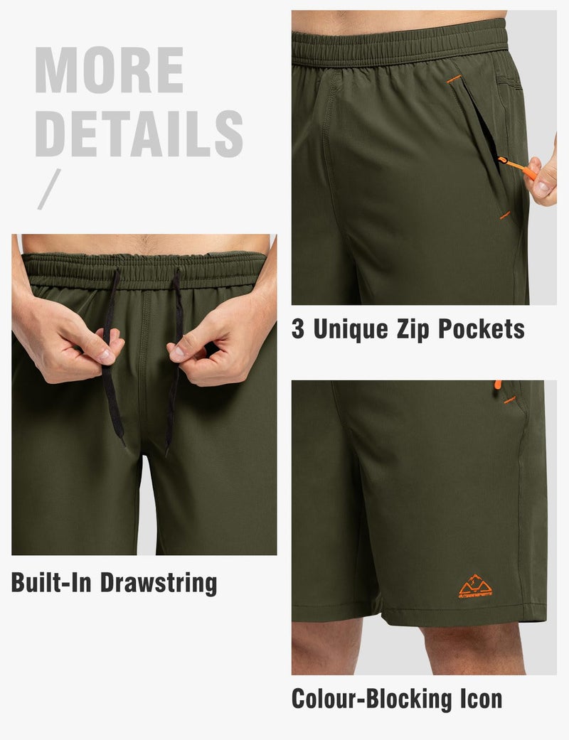 TBMPOY Men's 7" Hiking Running Shorts with Pockets Athletic Outdoor Sports Gym Workout Short Zipper Pockets ArmyGreen XXL - Image 4