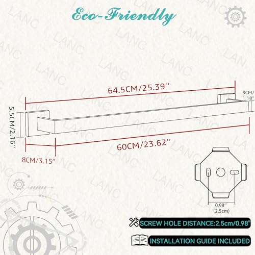 LANC 2 Pack Bath Towel Bars Matte Black 24-Inch Bathroom Towel Rail Square Towel Racks Kitchen Towel Holders Stainless Steel Wall Mount Towel Hanger Towel Rods,A8804-6MB - Image 2