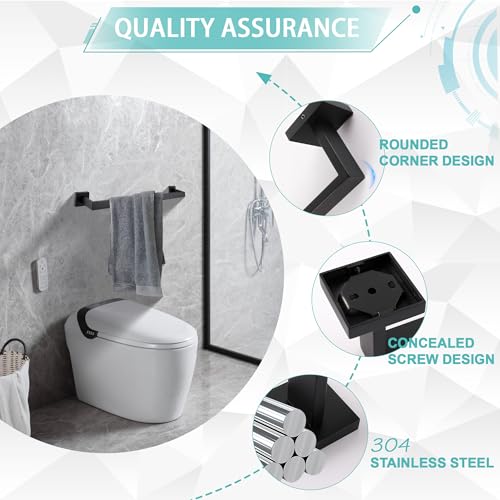 LANC 2 Pack Bath Towel Bars Matte Black 24-Inch Bathroom Towel Rail Square Towel Racks Kitchen Towel Holders Stainless Steel Wall Mount Towel Hanger Towel Rods,A8804-6MB - Image 4