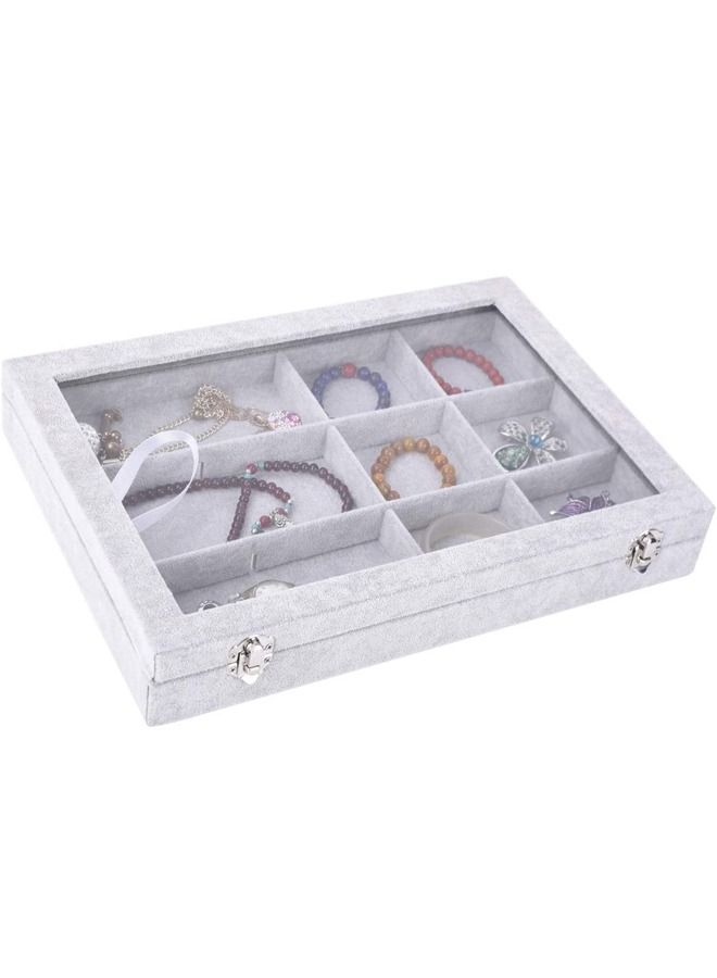 PADOM صينية مجوهرات بادوم، منظم مجوهرات متعدد الوظائف مع غطاء وقفل للخاتم والقرط والقرط والقلادة والسوار والساعة وصينية عرض مجوهرات مخملية ناعمة (12 شبكة) - Image 3