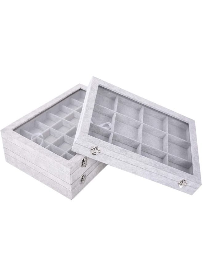 PADOM صينية مجوهرات بادوم، منظم مجوهرات متعدد الوظائف مع غطاء وقفل للخاتم والقرط والقرط والقلادة والسوار والساعة وصينية عرض مجوهرات مخملية ناعمة (12 شبكة) - Image 2